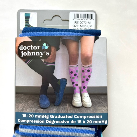 Doctor Johnny's Stripe Navy + Teal Cotton Compression Socks - Picture 3 of 5